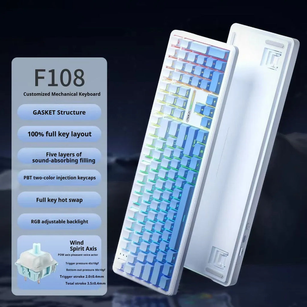 Tarantula F108pro wireless mechanical keyboard in multiple colours on a desk