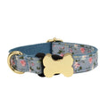 Flat printed grid nylon dog collar with a bone-shaped buckle in multiple colours
