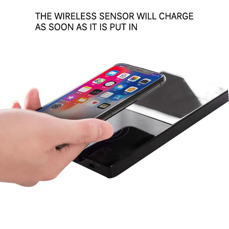 2-in-1 heating mug cup warmer with wireless charger on a desk with a glass mug