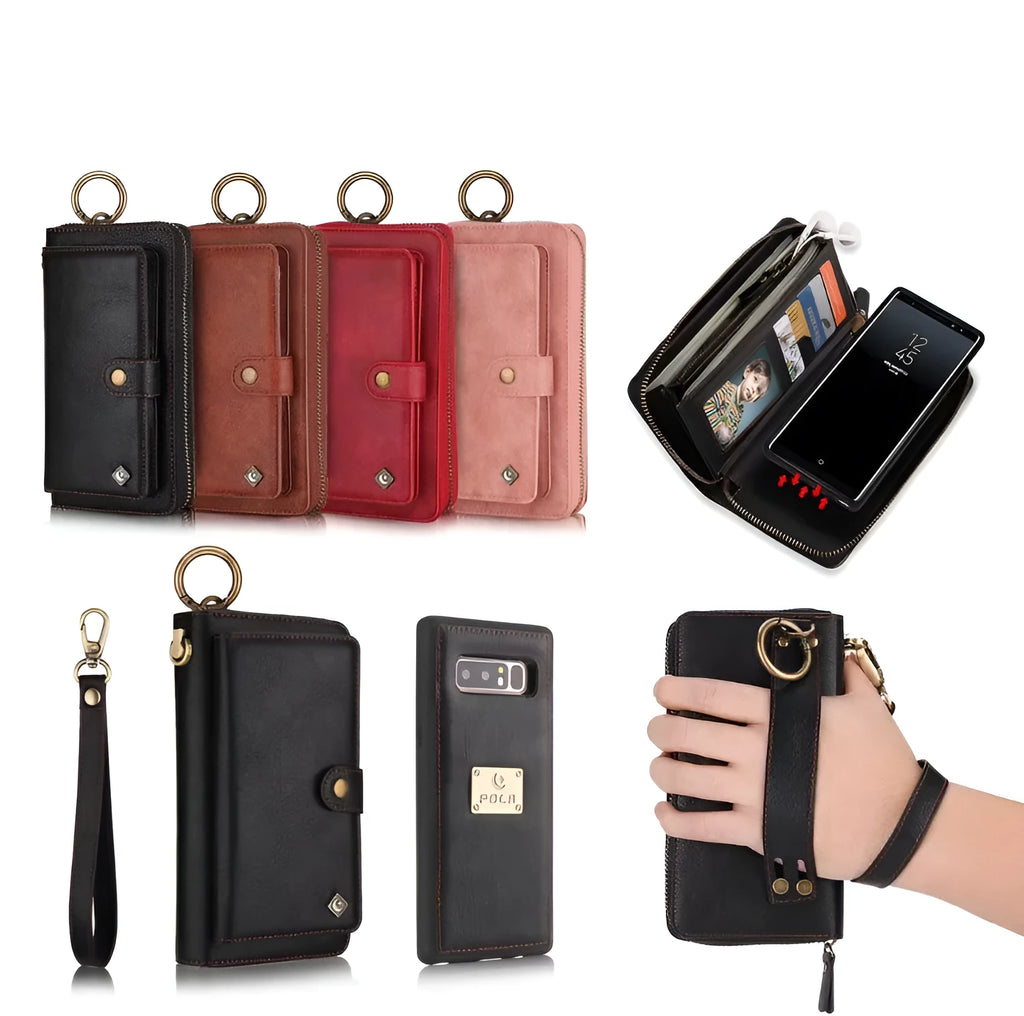 Black imitation leather wallet phone case with zip closure for Samsung Galaxy Note8.