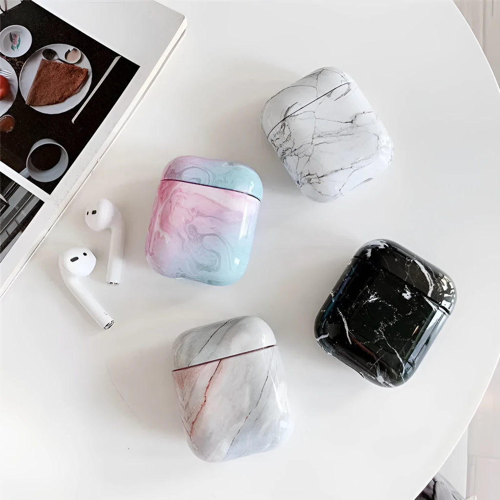 Hard white marble design PC protective case for Apple AirPods wireless earphone charging box