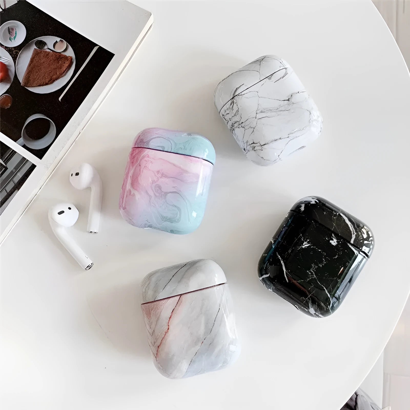 Hard white marble design PC protective case for Apple AirPods wireless earphone charging box