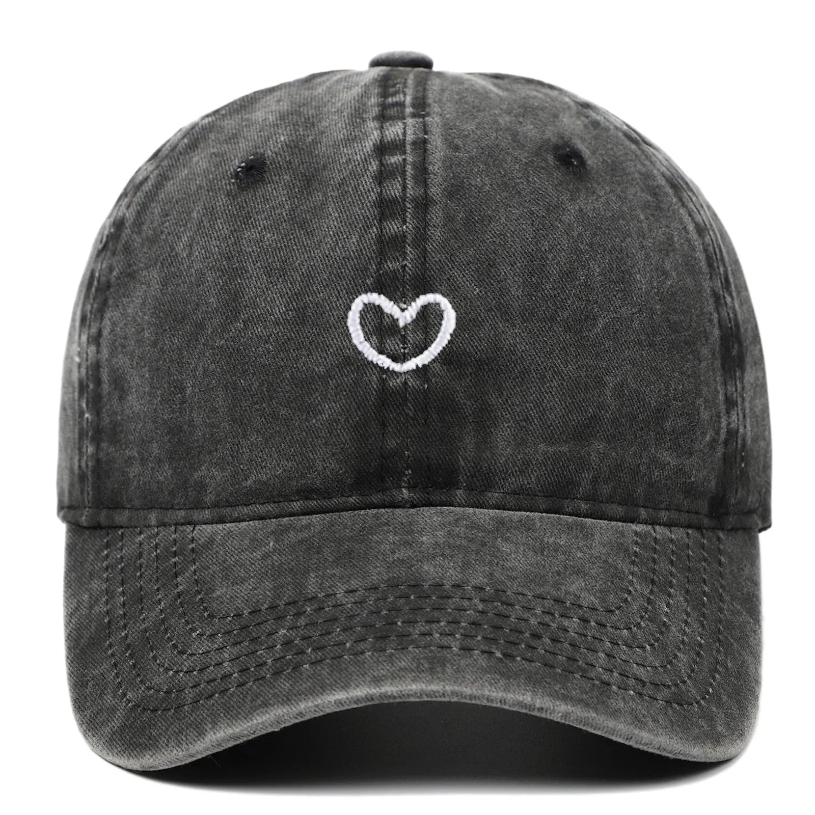 Artistic retro small love embroidered soft top cotton peaked cap in adjustable size.