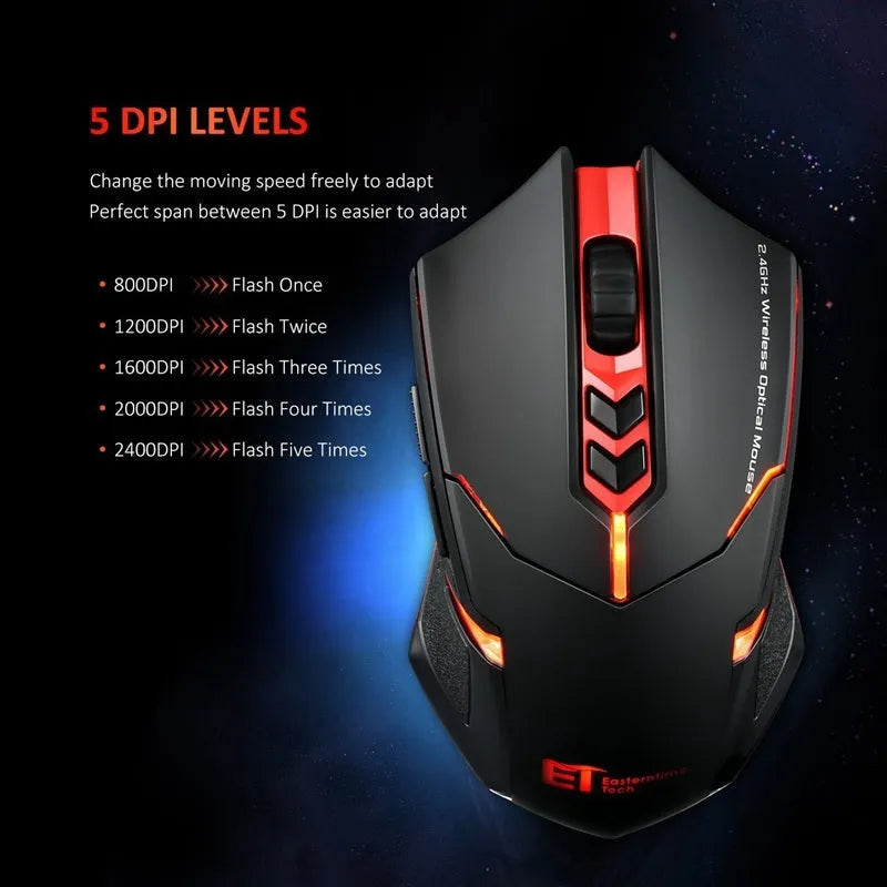 Power-saving silent wireless mouse in blue with 7 buttons and LED backlight