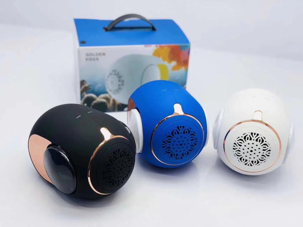 Compact egg-shaped portable Bluetooth speaker in choice of colours with charging cable