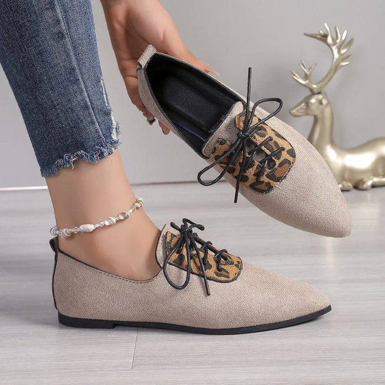 Women's plus size leopard print pumps in beige with pointed toe design