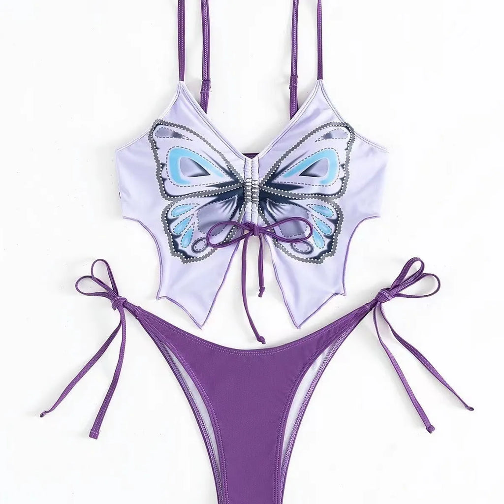 Women's bow ins style split bikini swimsuit in polyester fabric for swimming and fitness