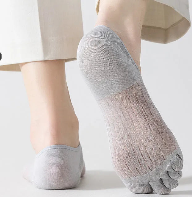 Modal cotton five-finger ultra-thin boat socks in black, white, khaki, light grey, and dark grey