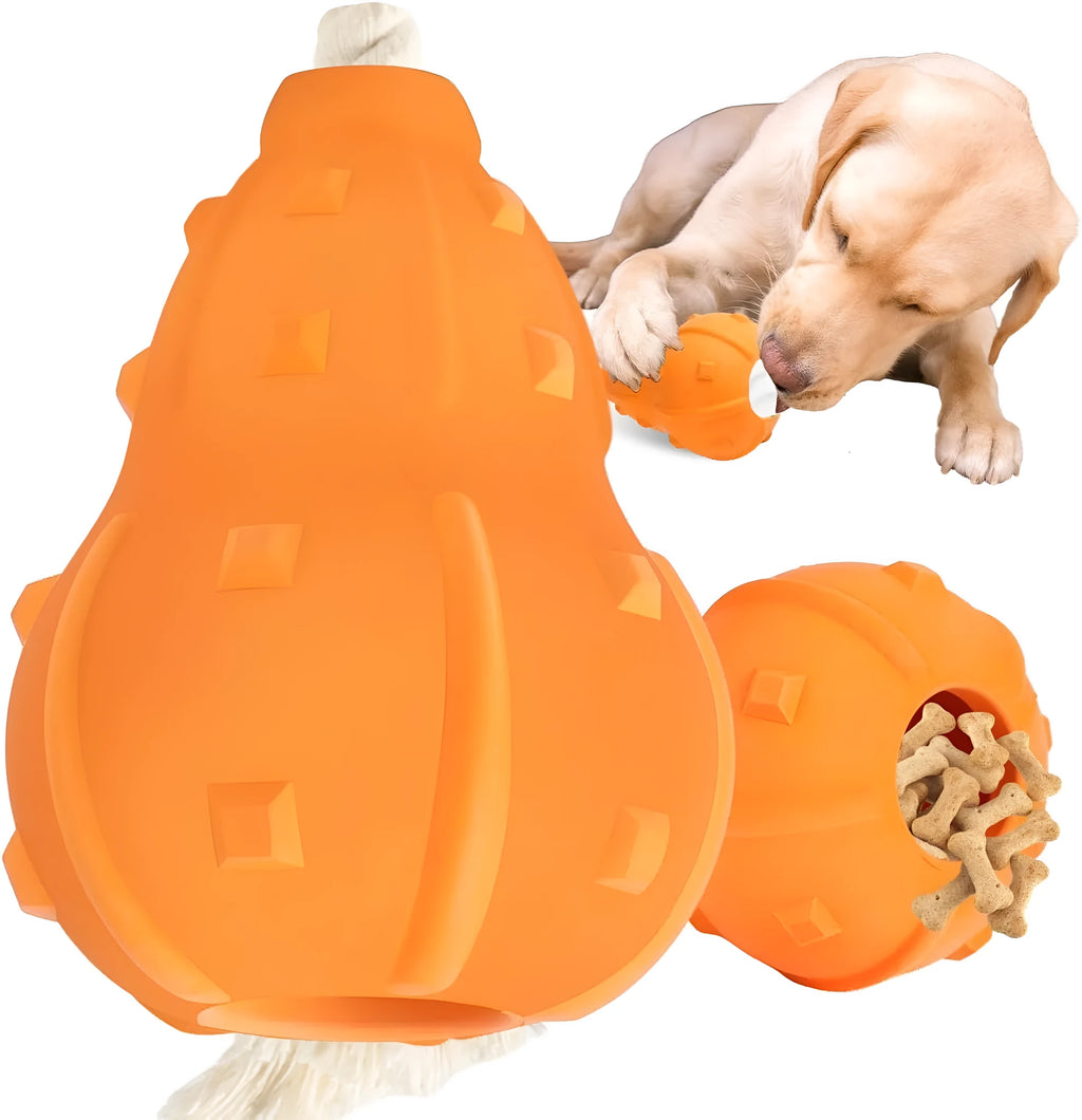 Natural rubber stuffable dog chew toy for small medium dogs, shown with a longer strap.
