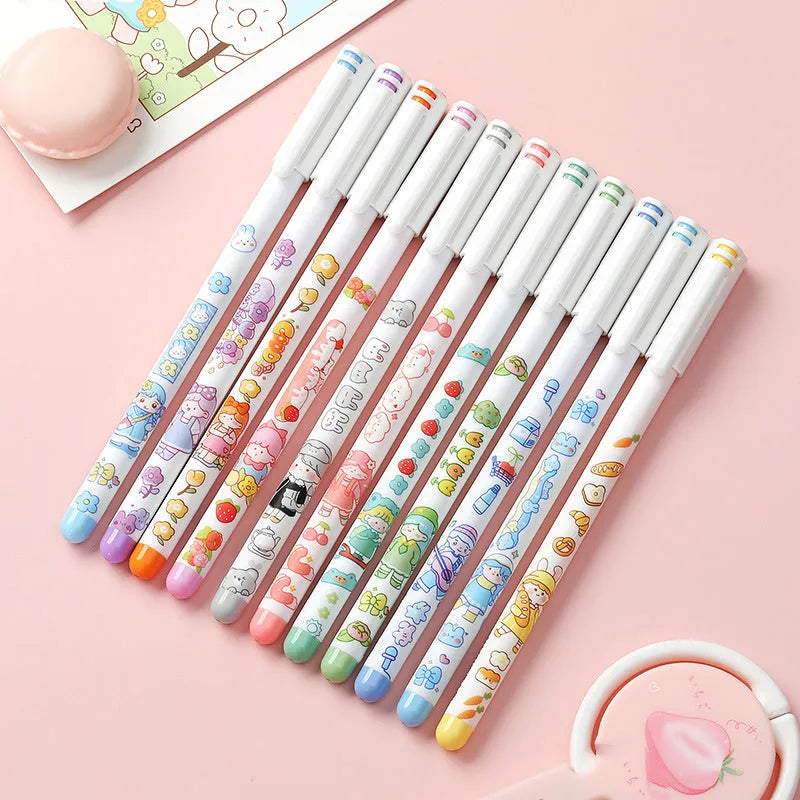 Twelve coloured 0.5mm gel pens in a cartoon-style set for hand account journaling