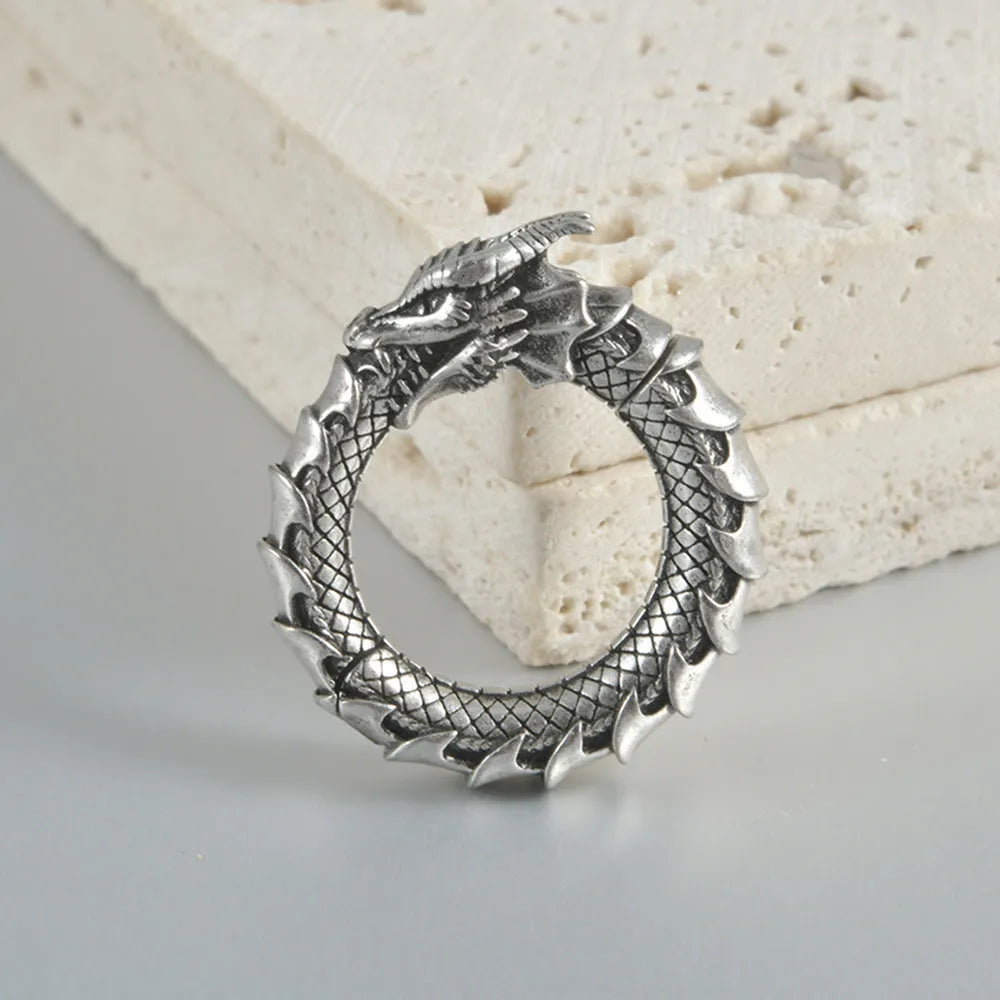 Large geometric hollow out earrings with antique silver dragon design for men and women