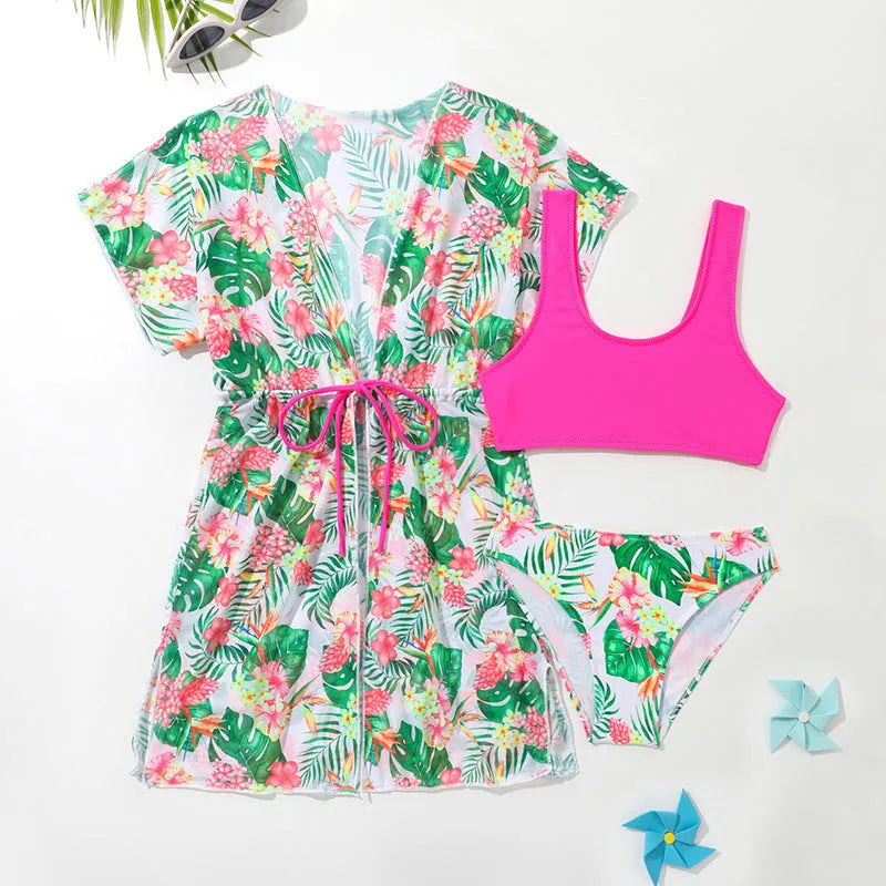 Girls' floral two-piece swimsuit set for children with Korean style pattern