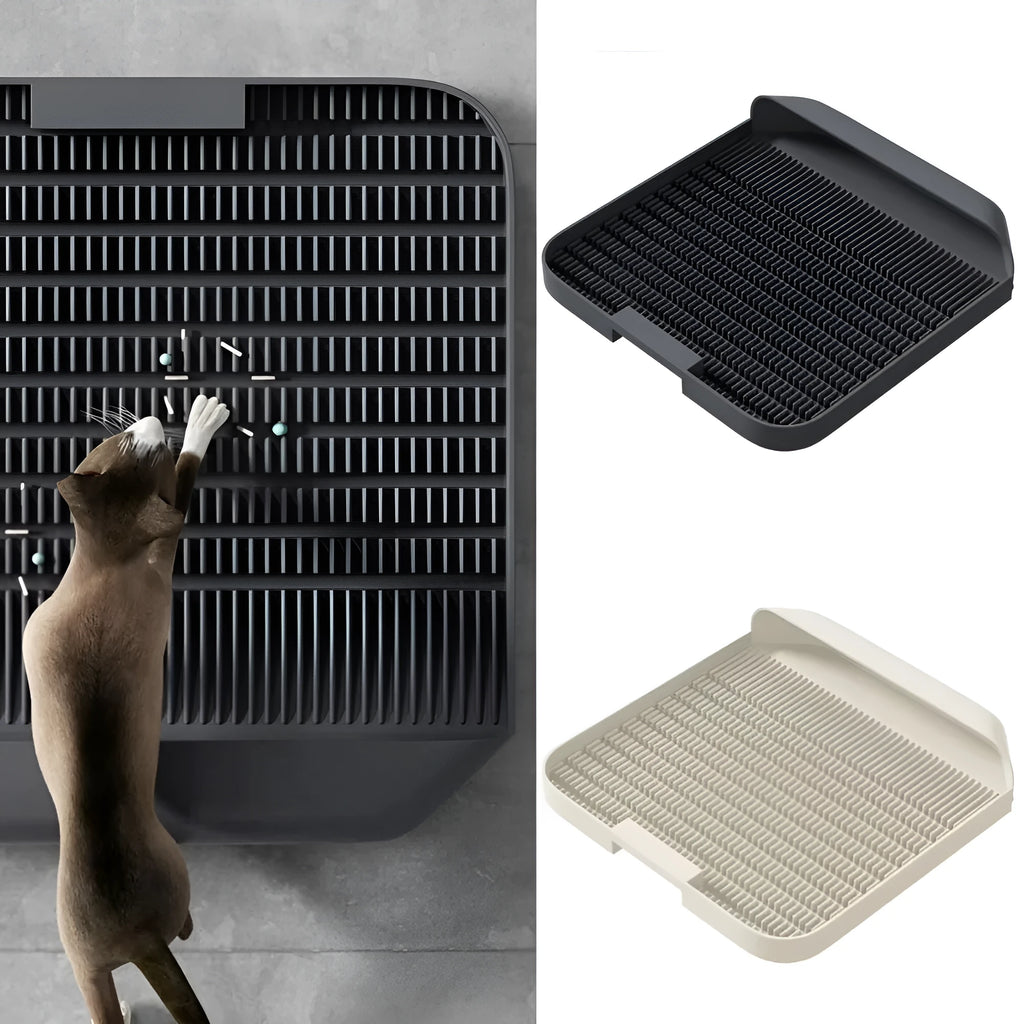 Large black cat litter pedal with slanted mouth design and non-slip base, 37cm square