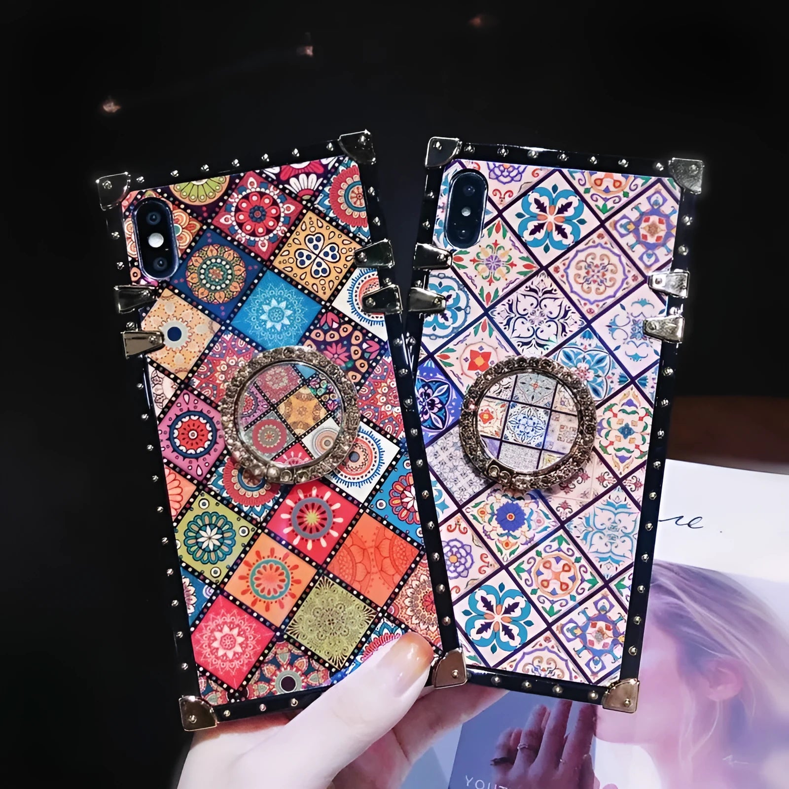 Samsung S8 Bohemian style protective case with blue light mirror frame