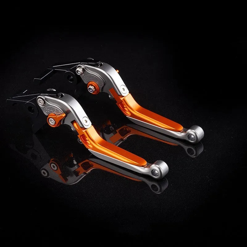 Pair of anodised aluminium motorcycle brake and clutch levers with six-speed adjustable length mechanism
