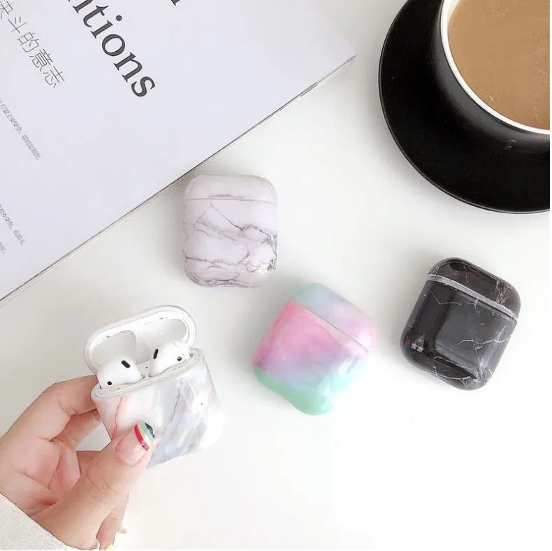 Hard white marble design PC protective case for Apple AirPods wireless earphone charging box