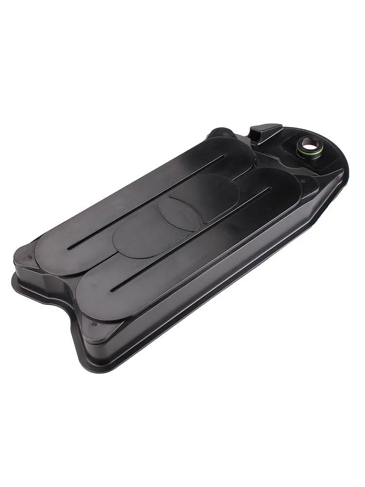 Black automotive crankcase ventilation filter for Ram 6.7L Cummins diesel trucks.