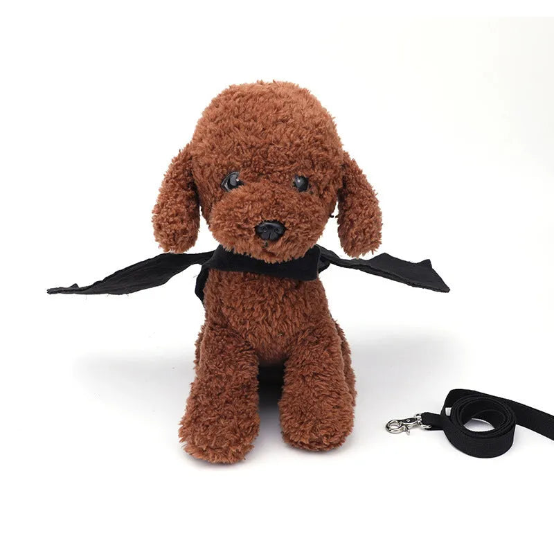 Black bat wings Halloween costume accessory for dogs in three sizes with chest harness attachment