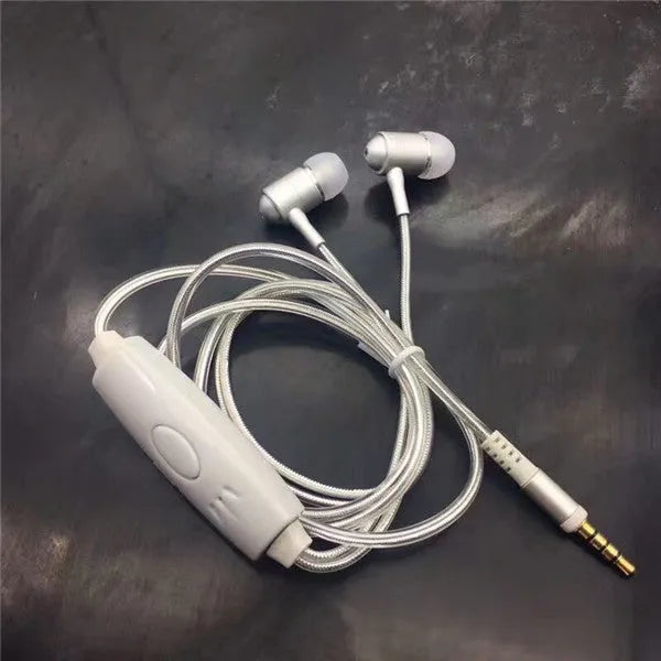 Blue LED light-up earphones with aluminium alloy shells and a 3.5mm plug, showing illuminated EL lines.
