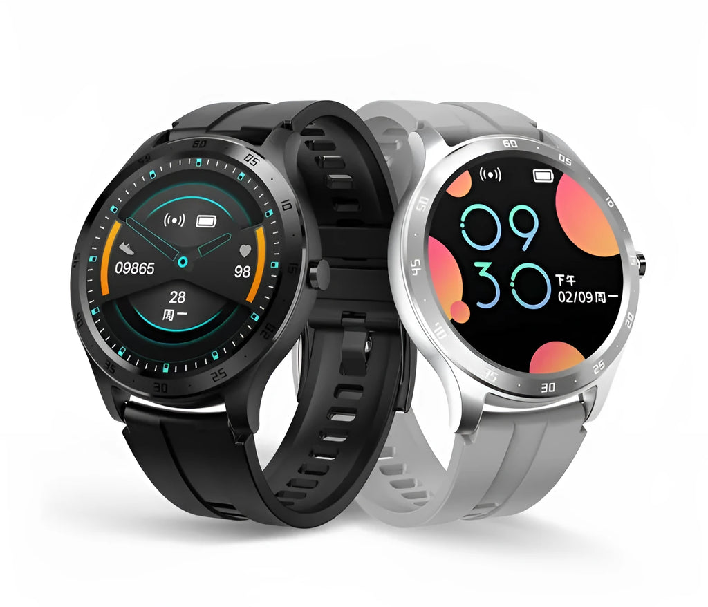 S20 smart fitness bracelet with colour touchscreen on wrist, shown in black, grey, and pink colour options.
