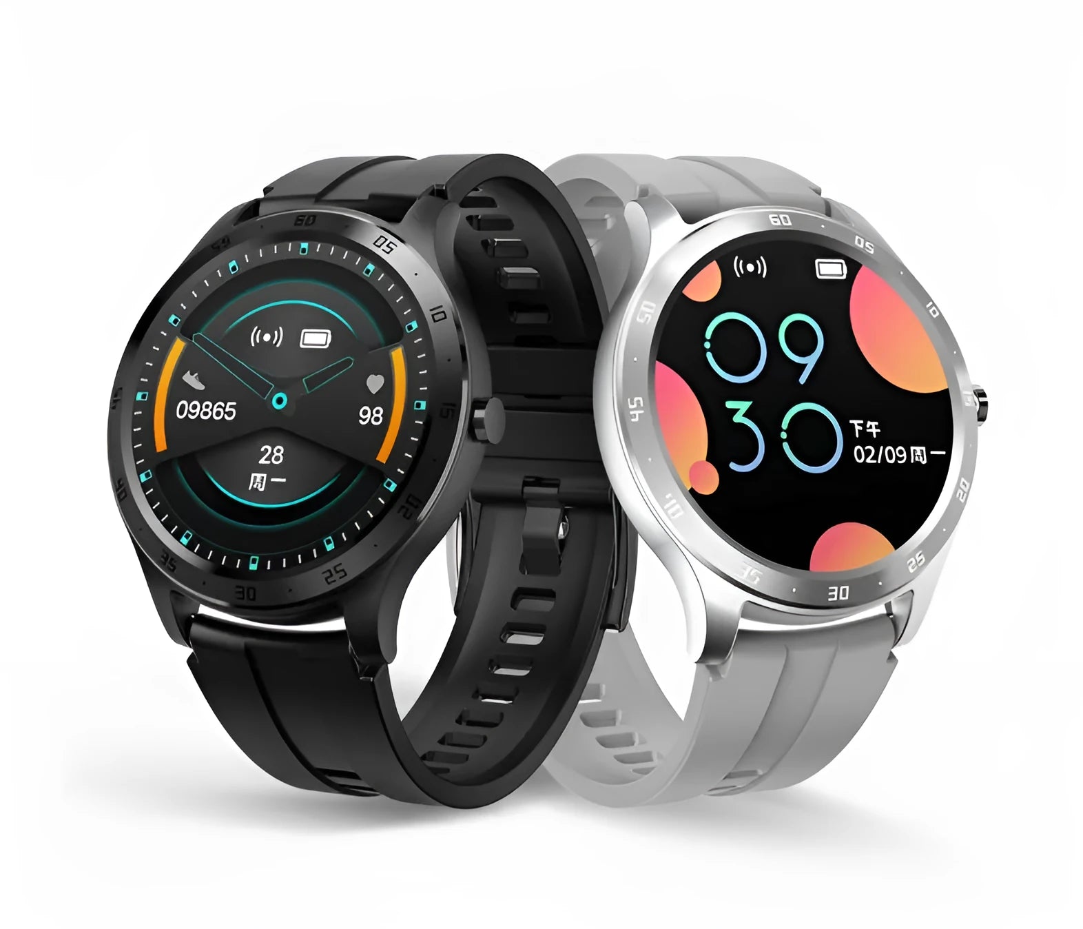 S20 smart fitness bracelet with colour touchscreen on wrist, shown in black, grey, and pink colour options.