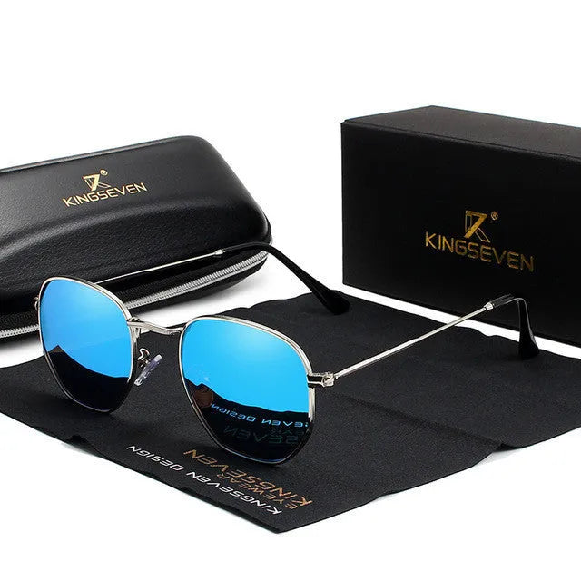 Round retro sunglasses for men in multiple colour options on a display.