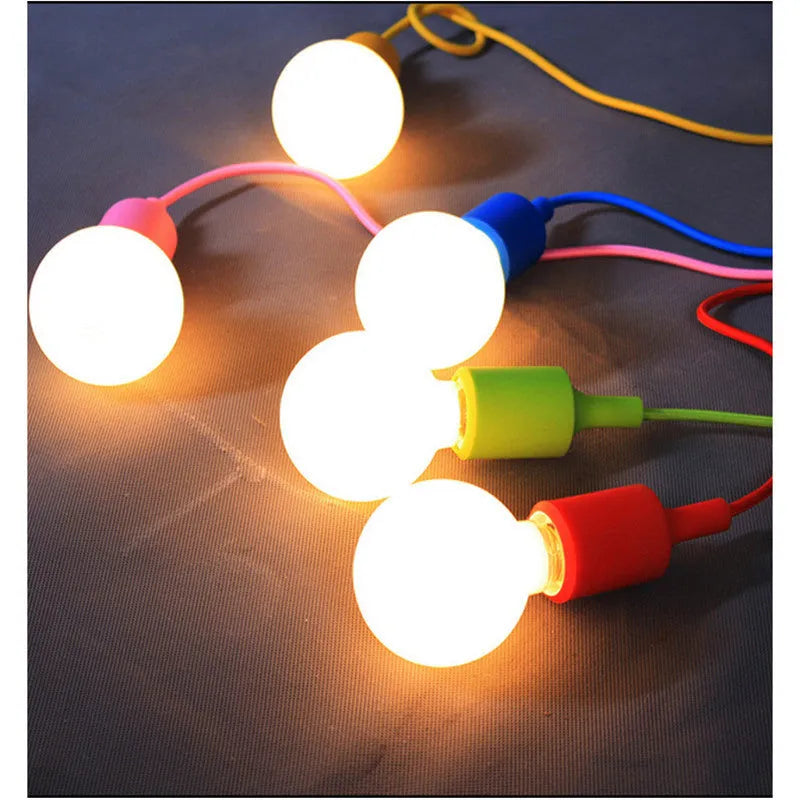 E27 E26 silicone ceiling lamp holder with cord in multiple colour options on a white background