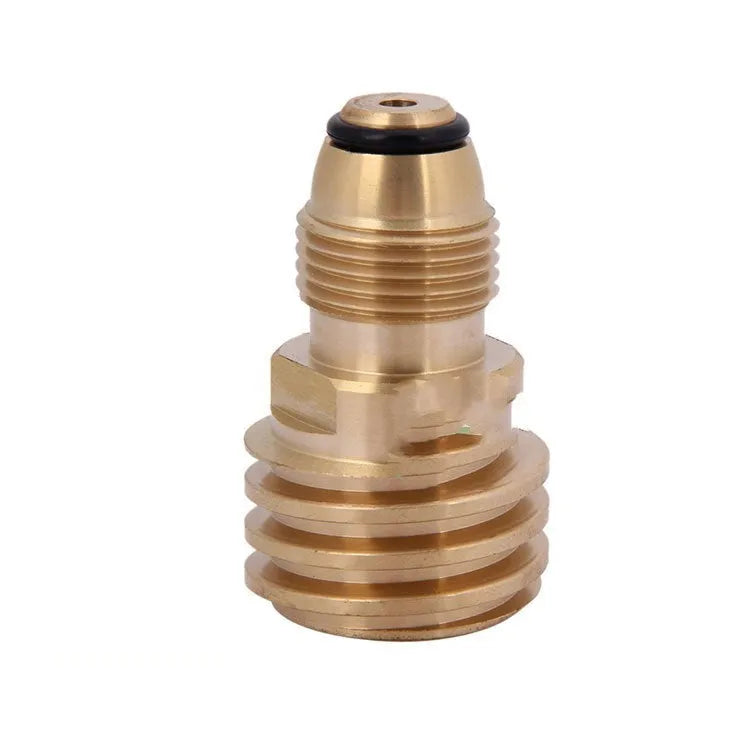 Brass gas brazier adapter with gold finish and taper thread