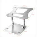 Silver aluminium alloy folding laptop cooling stand on a desk with a notebook placed on it