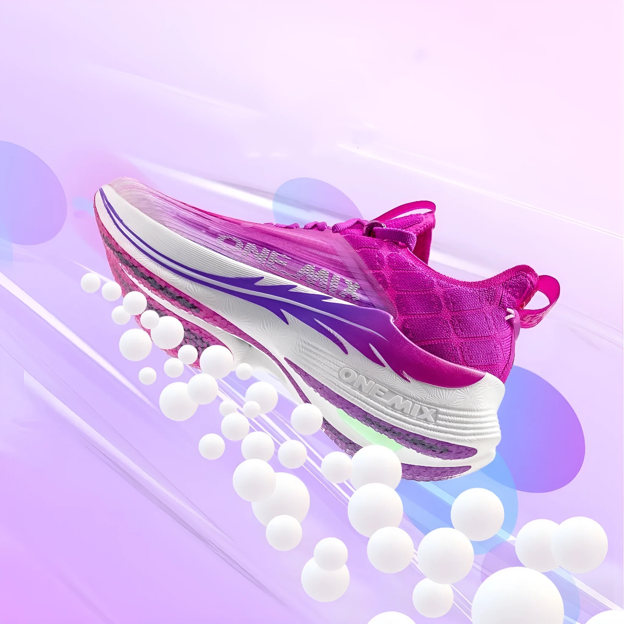 Racing shock-absorbing built-in carbon plate training shoes for men and women, colourful rose red colour, breathable mesh lining, rubber sole