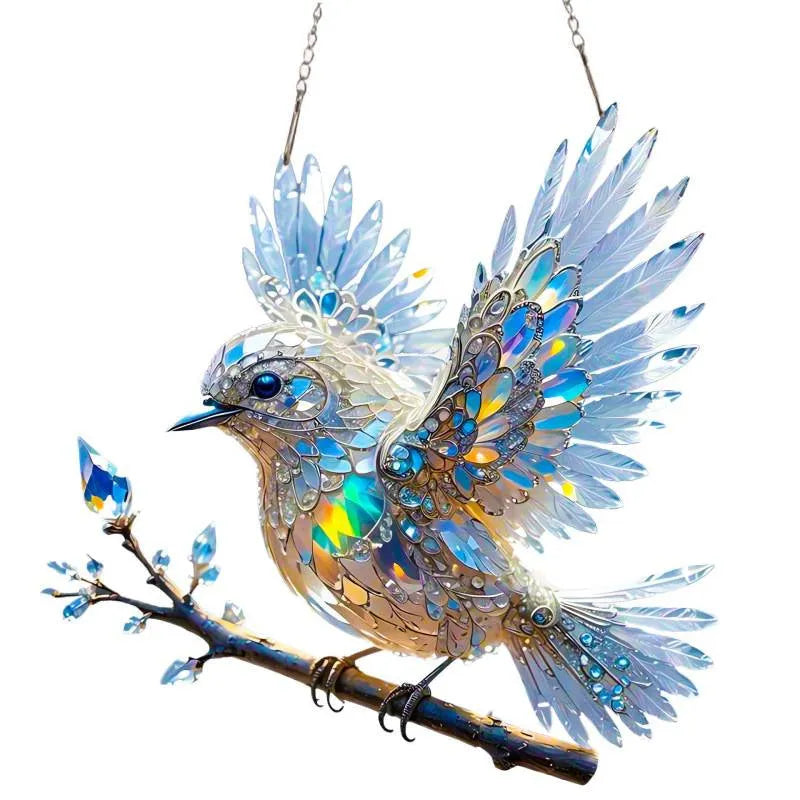 Acrylic bird pendant decoration with colourful cartoon design and UV printing