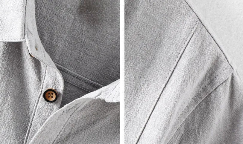 Men's loose fit linen casual button-up shirt in solid colour options