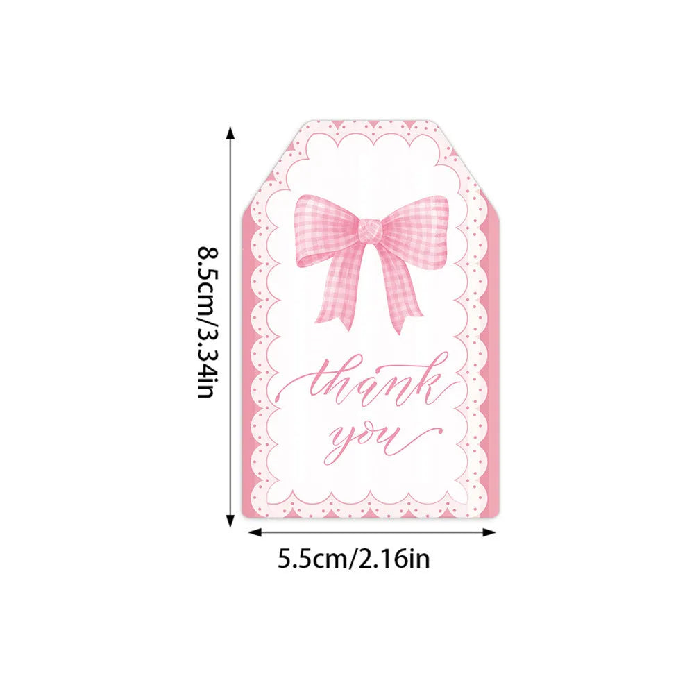 Three styles of birthday party gift tags with bowknot designs and hemp rope ties