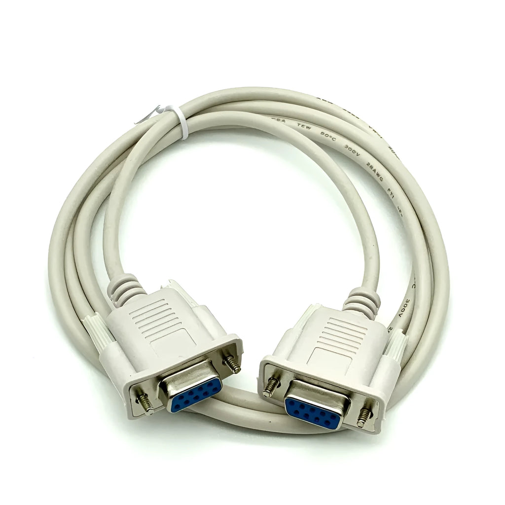 Female-to-female DB9 RS232 serial cable 1.5 metres long in milky white colour