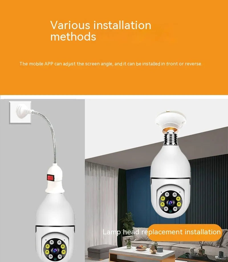 Wireless bulb security camera with 1080p full colour night vision for indoor outdoor monitoring