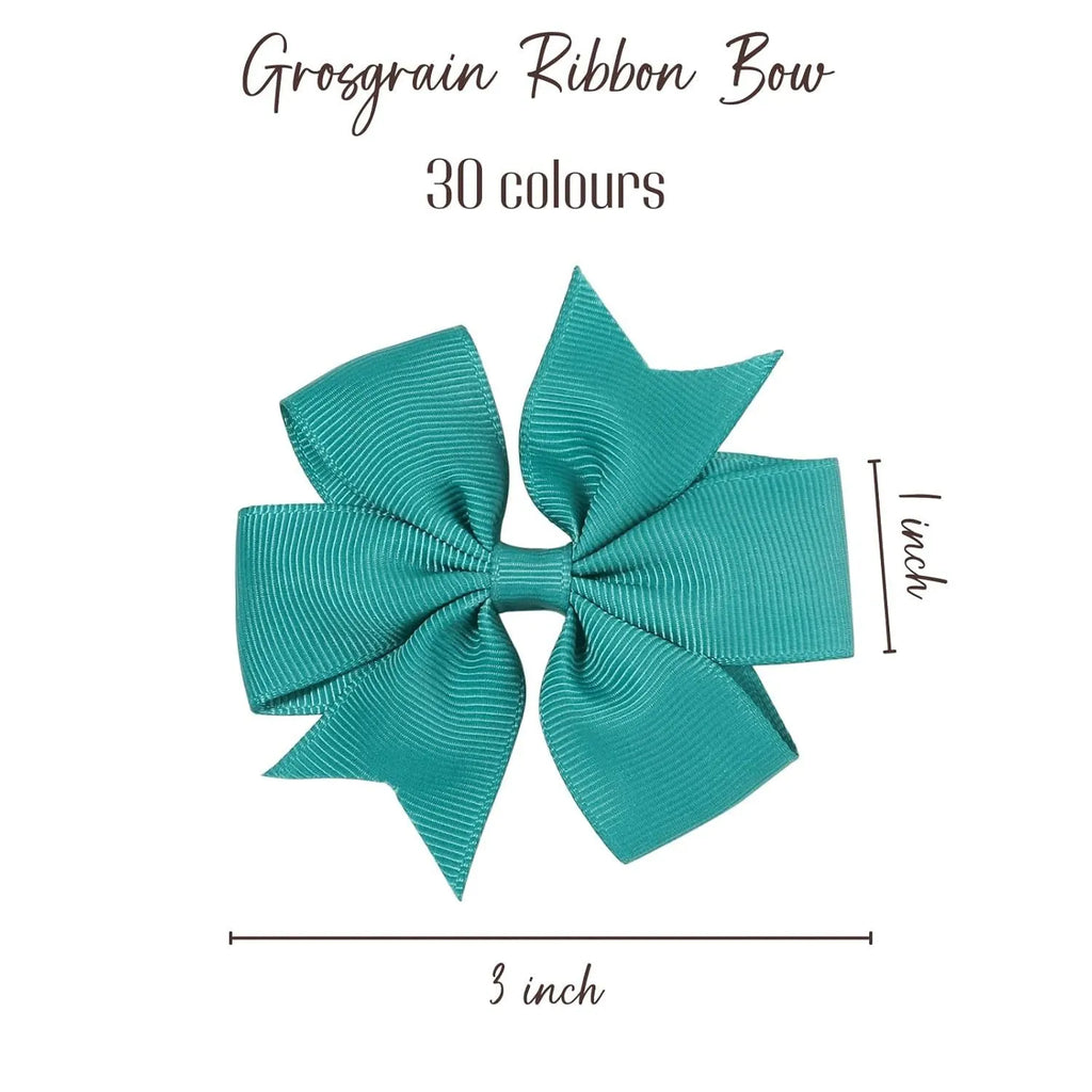 20 pairs of multicoloured 3-inch grosgrain ribbon pinwheel hair bows with alligator clips for baby girls.