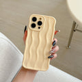 iPhone 17 phone case with raised wave stripe pattern in electroplated silver colour.