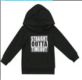 Black and white boys' hooded cotton sweater with letter pattern design and long sleeves