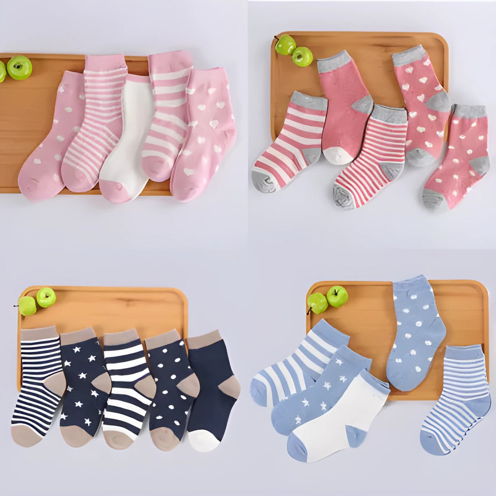 Cotton jacquard tube socks for children in multiple colours and sizes