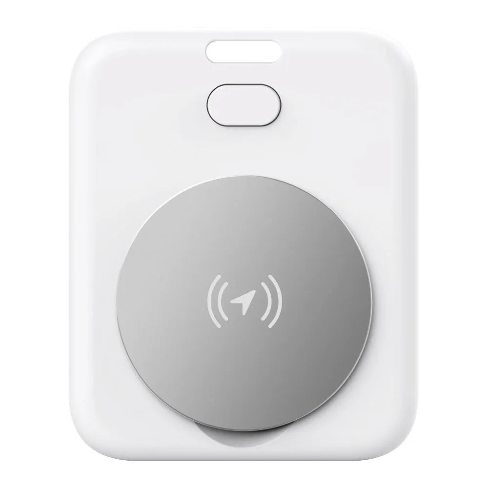 White ABS plastic pet tracking device for Apple users with portable collar attachment
