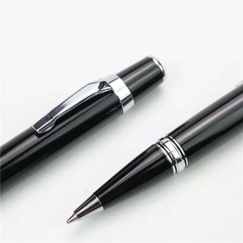 Black metal pocket signature pen with 0.7mm refill and two spare black refills