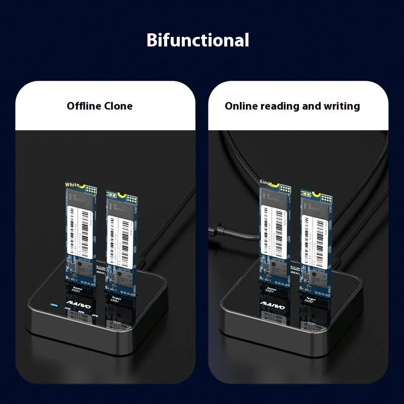 MAIWO K3016 M.2 solid state drive duplicator dock with data cables and power adapter