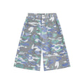 Denim camouflage cropped work trousers with straight leg cut and zipper fly