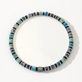Hand-woven bohemian bracelet with semi-precious stones in geometric cylindrical bead design