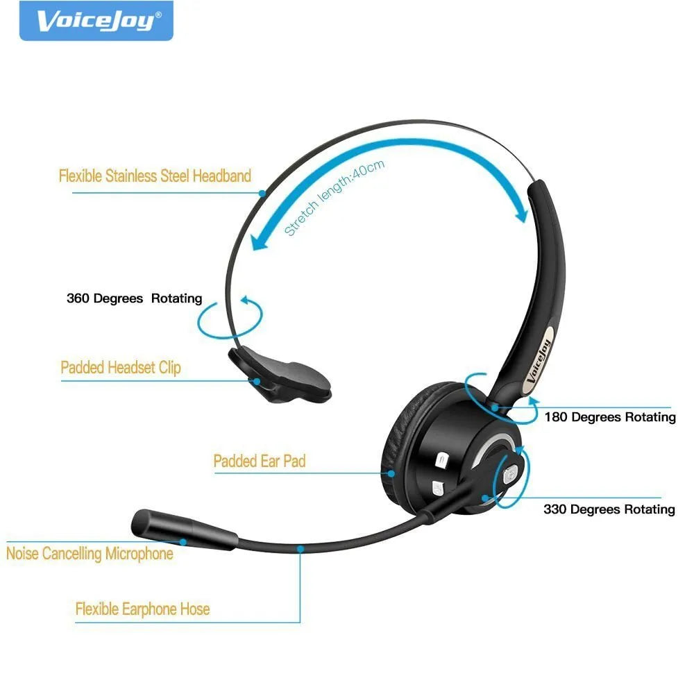 Bluetooth headset with microphone for truck drivers featuring noise cancellation technology