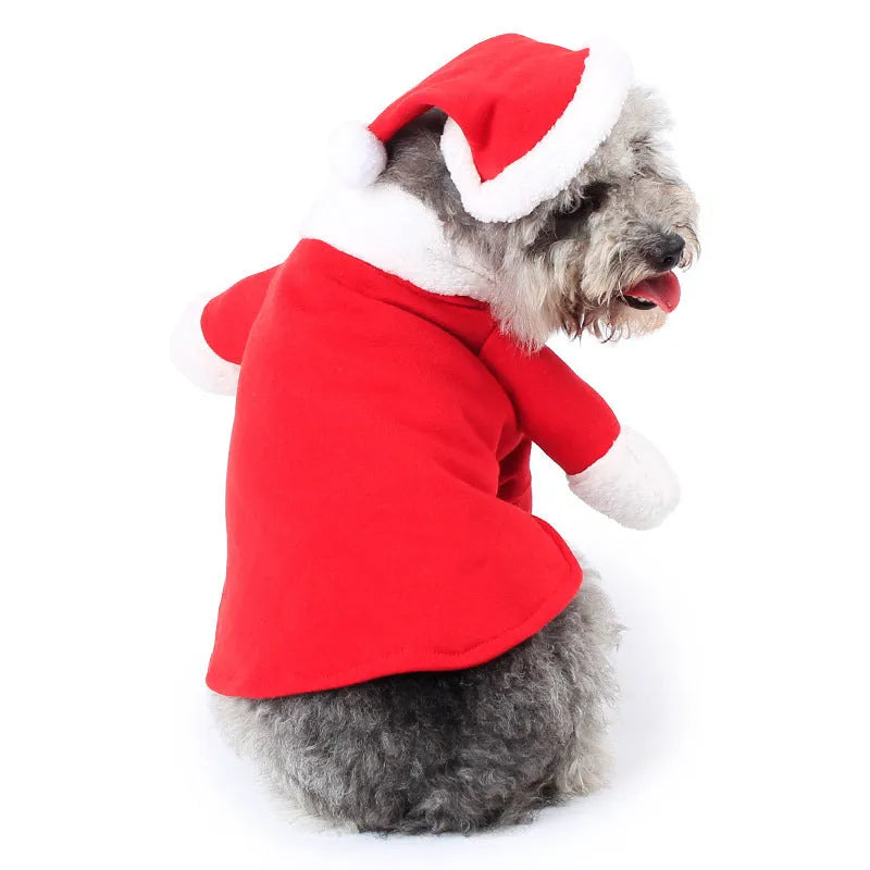 Red polar fleece Santa Claus costume for pets in standing design