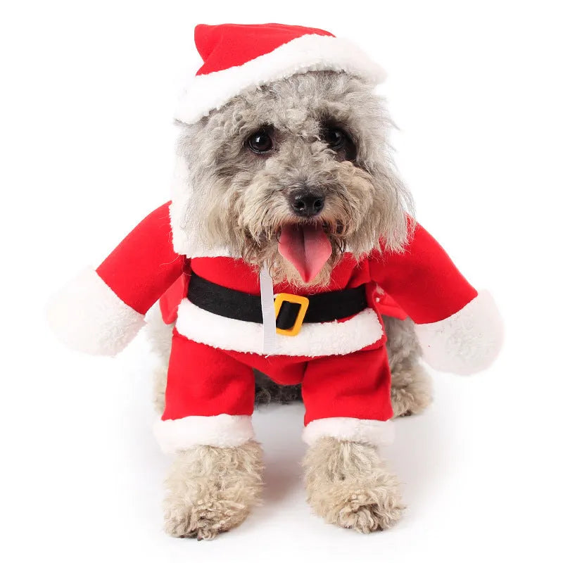 Red polar fleece Santa Claus costume for pets in standing design