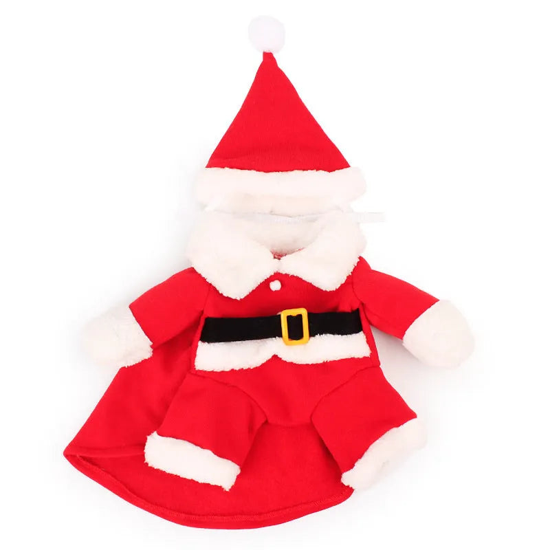 Red polar fleece Santa Claus costume for pets in standing design