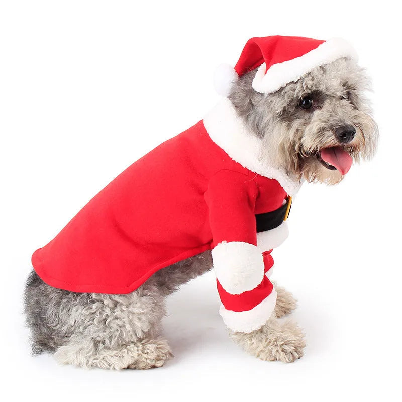 Red polar fleece Santa Claus costume for pets in standing design