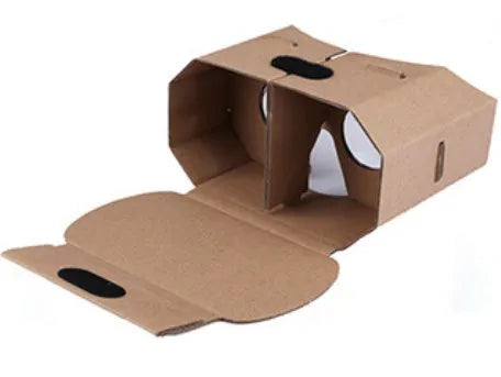Photo colour carton virtual reality glasses headset for smartphones measuring 153mm by 83mm.